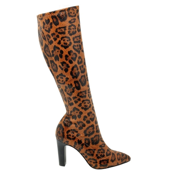 CHARLES BY CHARLES DAVID Dalton Camel Leopard Print Stretch Boots Womens 6 M - Picture 2 of 6